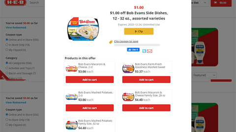 H-E-B '$1 Off Bob Evans Farms Sides' Digital Coupon